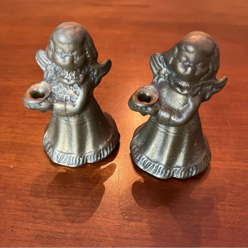 Mini Brass Angel Candle Holder Figurines 2 1/2